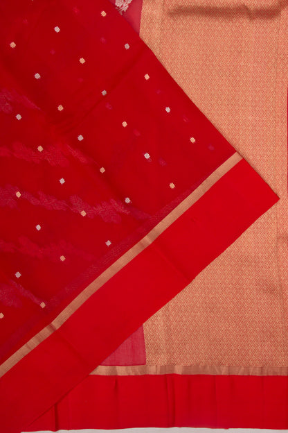 Organza Half-n-Half Jaal And Butta Red Saree