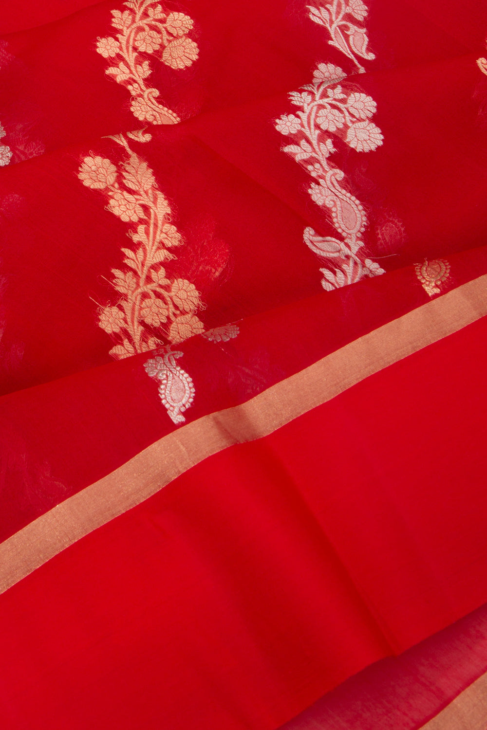 Organza Half-n-Half Jaal And Butta Red Saree