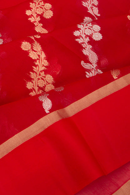 Organza Half-n-Half Jaal And Butta Red Saree