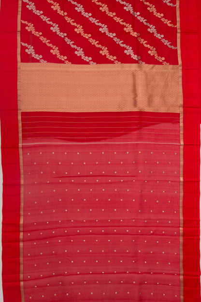 Organza Half-n-Half Jaal And Butta Red Saree