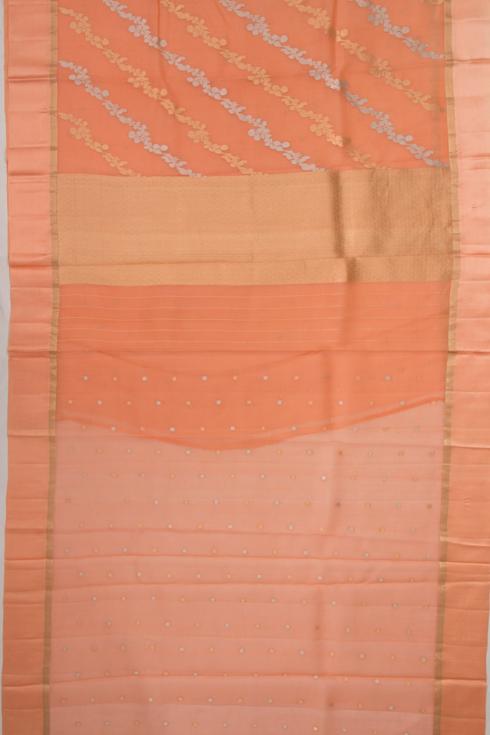 Organza Half-n-Half Jaal And Butta Orange Saree