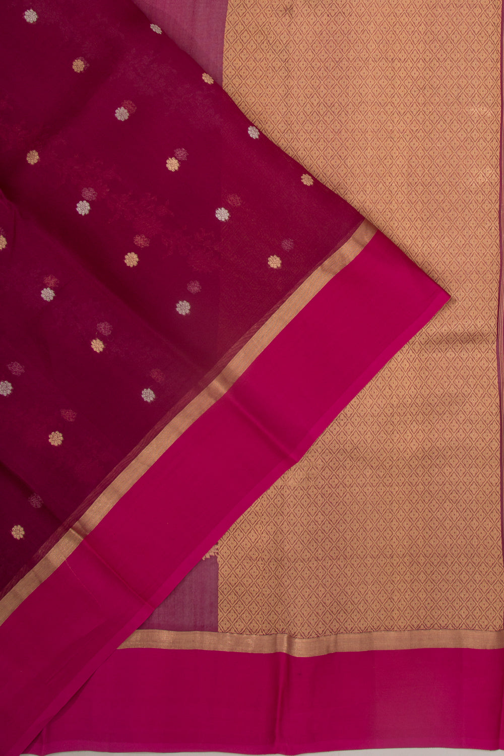 Organza Half-n-Half Jaal And Butta Purple Saree
