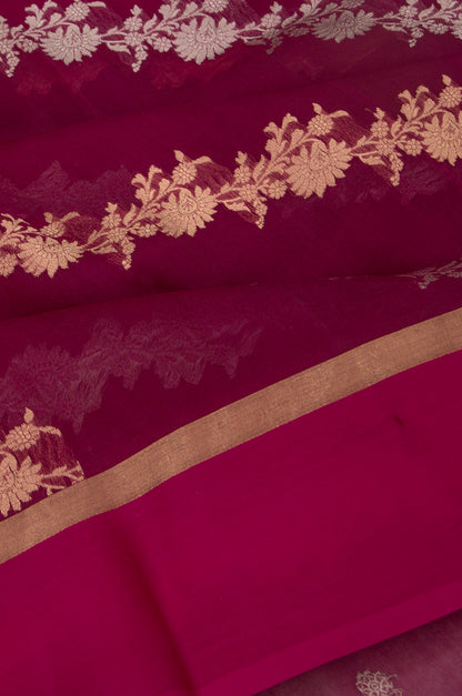 Organza Half-n-Half Jaal And Butta Purple Saree
