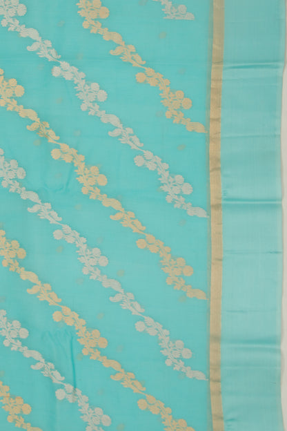 Organza Half-n-Half Jaal And Butta Sky Blue Saree