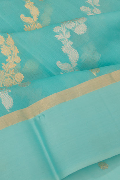Organza Half-n-Half Jaal And Butta Sky Blue Saree