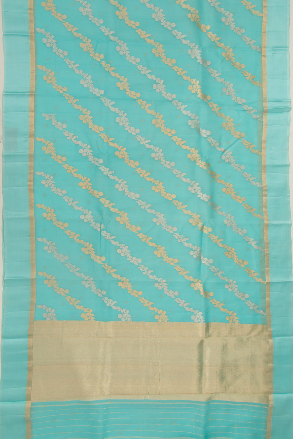 Organza Half-n-Half Jaal And Butta Sky Blue Saree