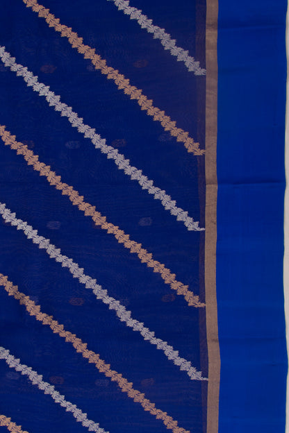 Organza Half-n-Half Jaal And Butta Royal Blue Saree