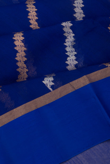 Organza Half-n-Half Jaal And Butta Royal Blue Saree