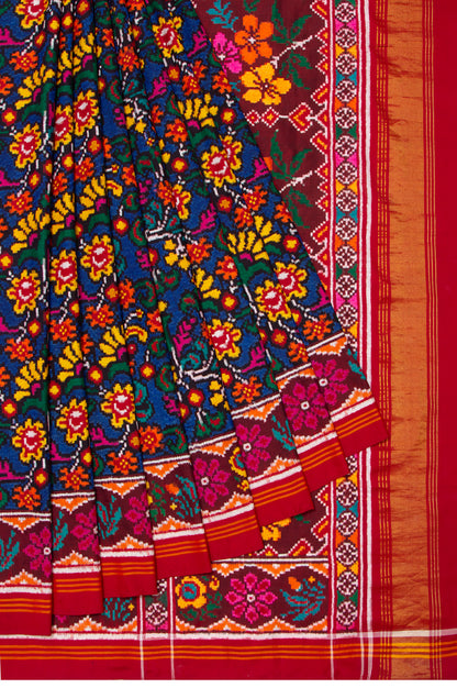 Patan Patola Silk Double Ikat Dark Blue Saree