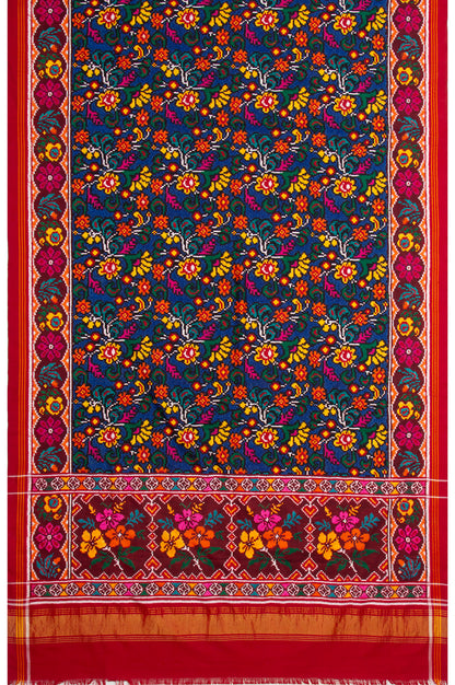 Patan Patola Silk Double Ikat Dark Blue Saree