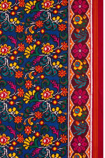Patan Patola Silk Double Ikat Dark Blue Saree