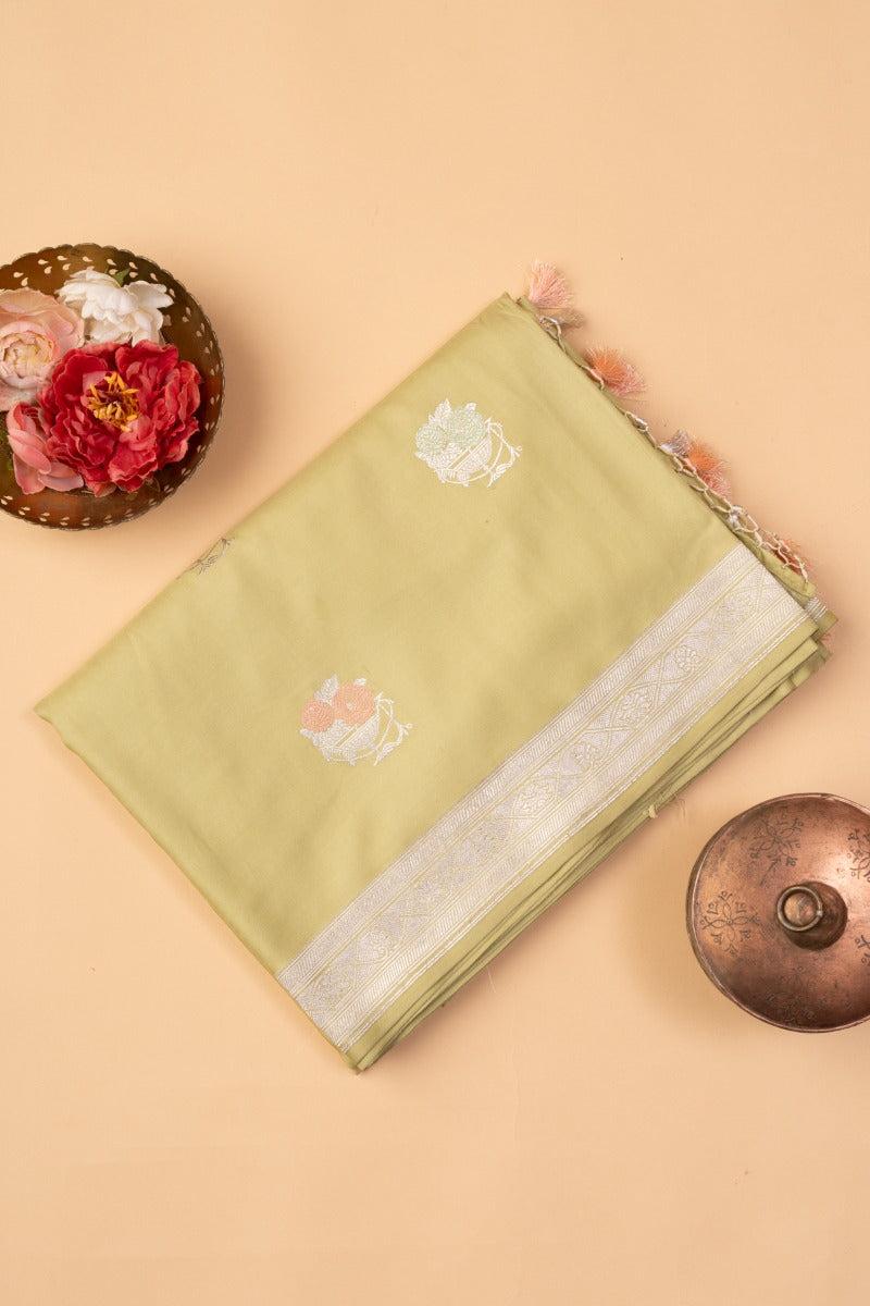 Banarasi Silk Butta Mehendi Green Saree