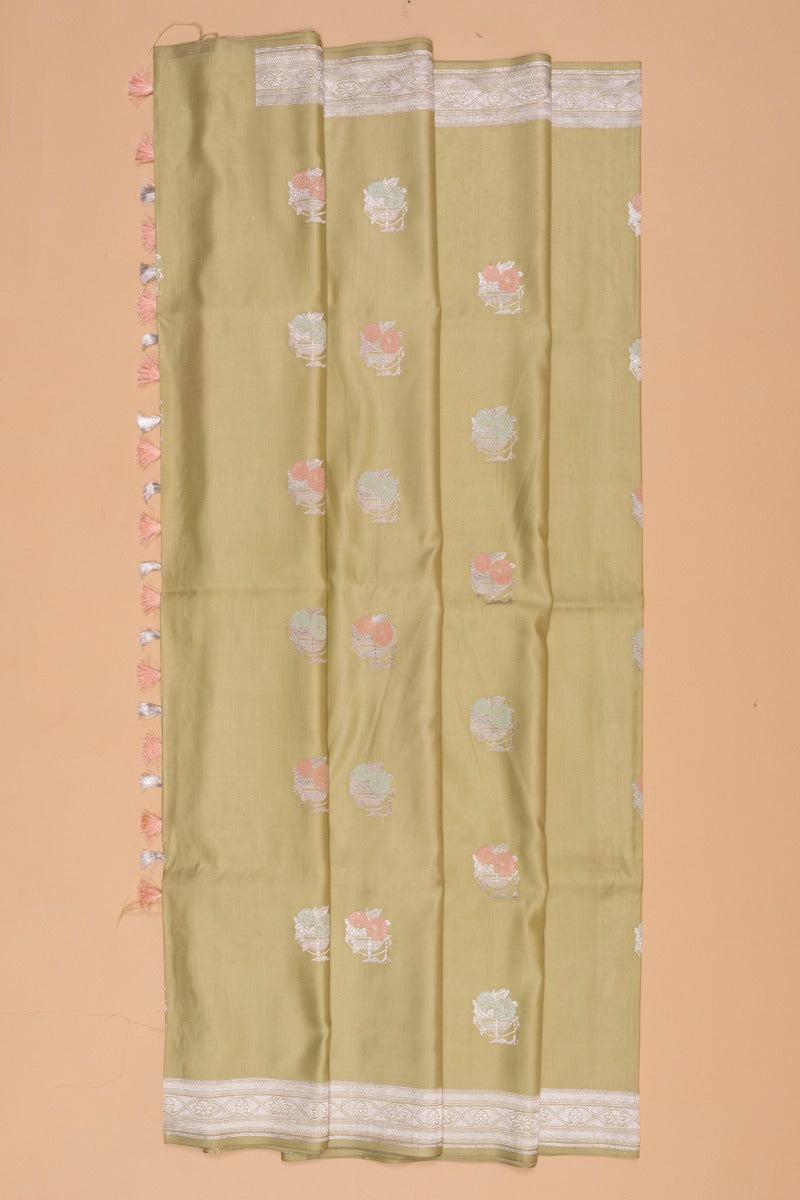 Banarasi Silk Butta Mehendi Green Saree