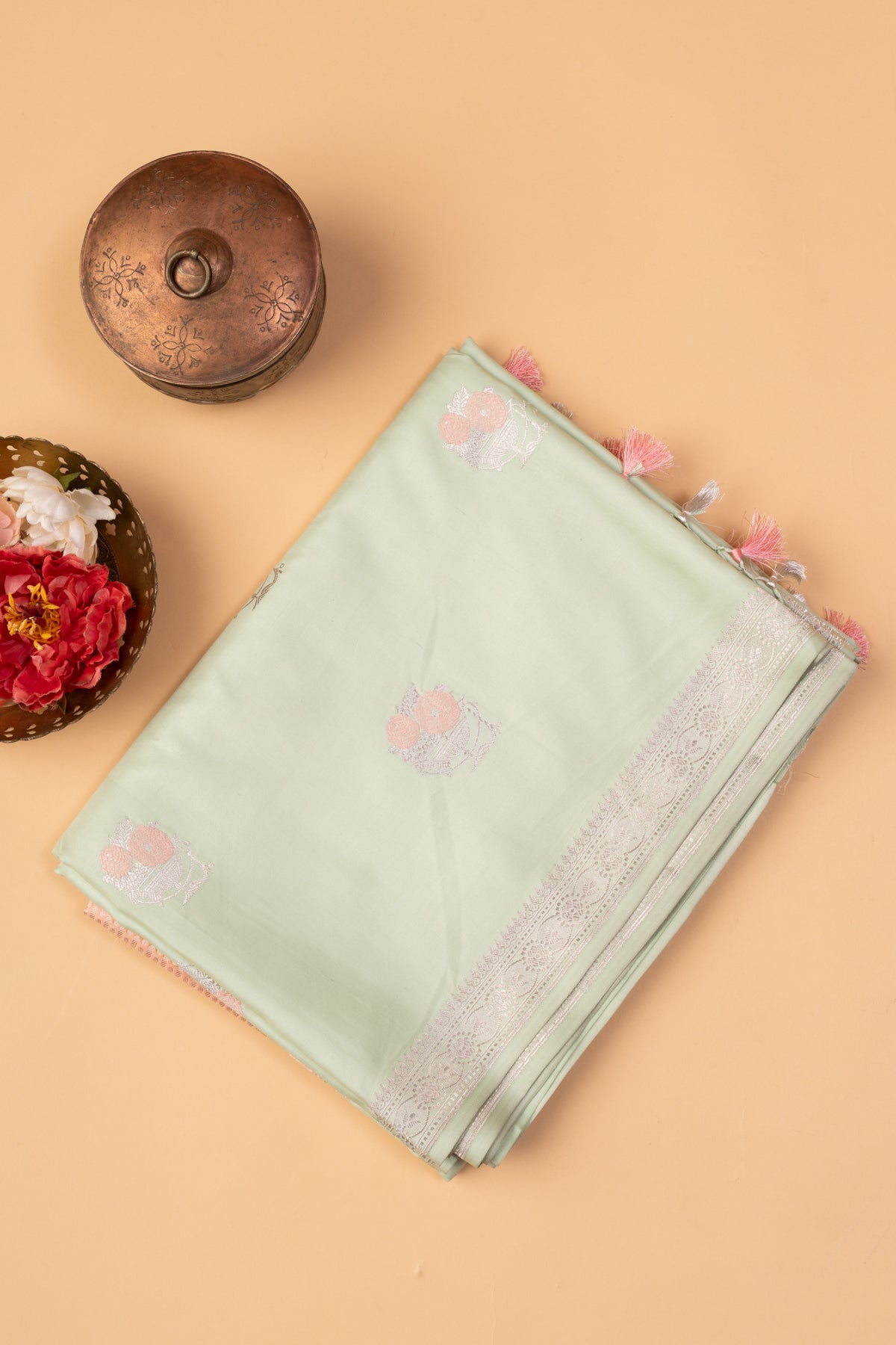 Banarasi Silk Butta Pista Green Saree