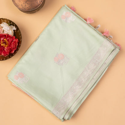 Banarasi Silk Butta Pista Green Saree