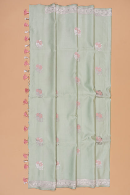 Banarasi Silk Butta Pista Green Saree