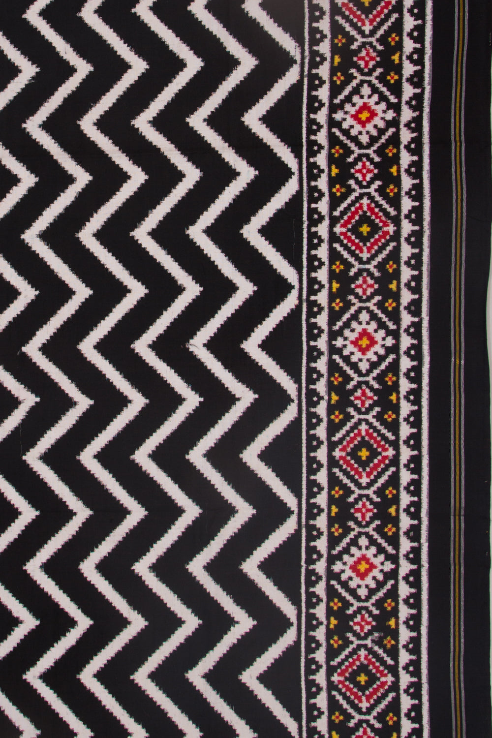 Patan Patola Silk Ikat Chevron Black And White Saree