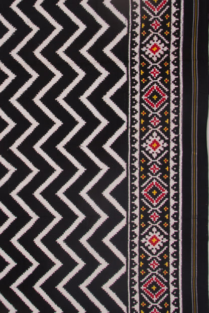 Patan Patola Silk Ikat Chevron Black And White Saree