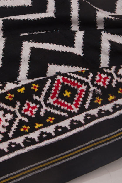 Patan Patola Silk Ikat Chevron Black And White Saree