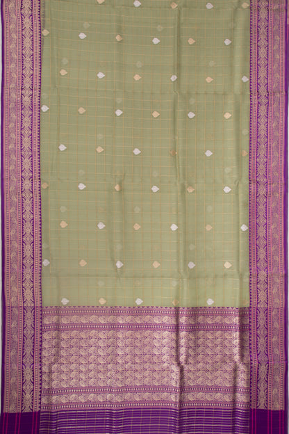 Banarasi Kora Organza Checks And Butta Pista Green Saree