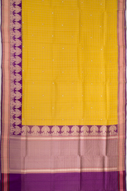 Banarasi Kora Organza Checks And Butta Yellow Saree