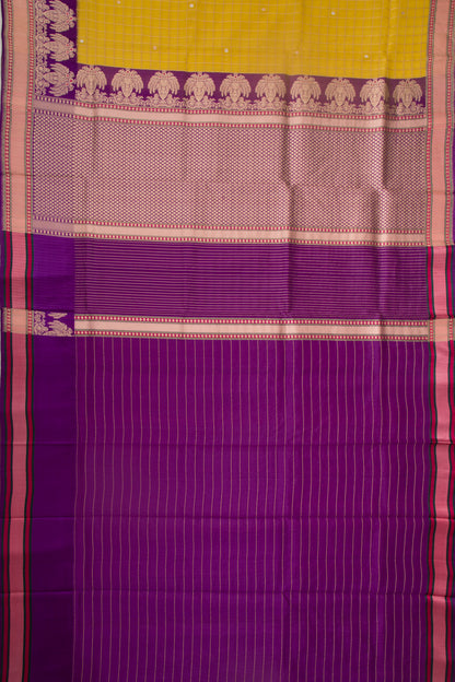 Banarasi Kora Organza Checks And Butta Yellow Saree