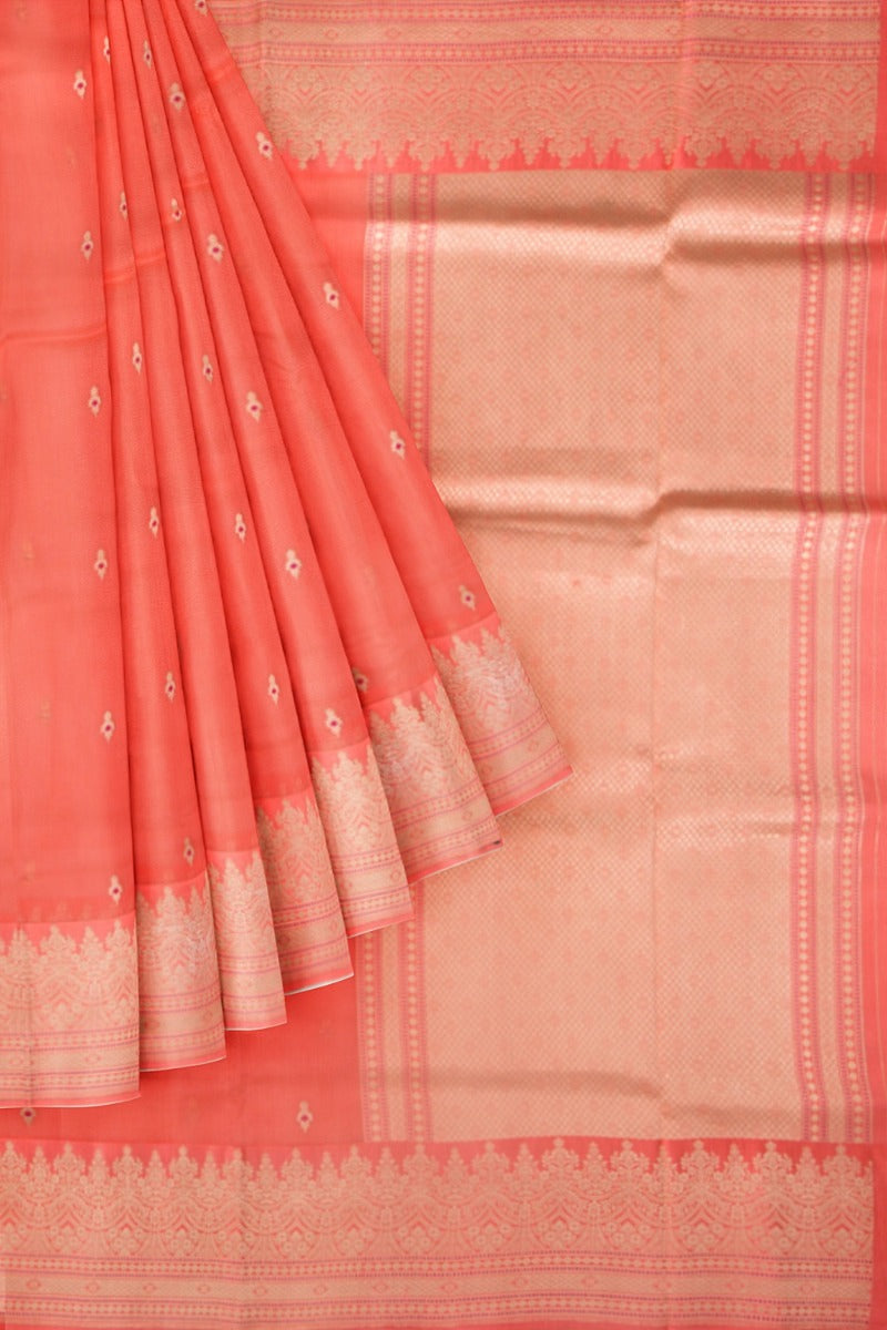 Banarasi Kora Organza Butta Orange Saree