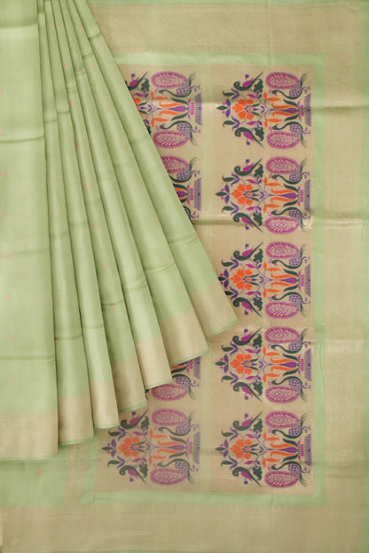 Dhakai Kora Organza Butta Pista Green Saree