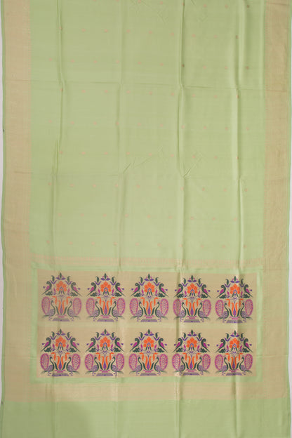 Dhakai Kora Organza Butta Pista Green Saree