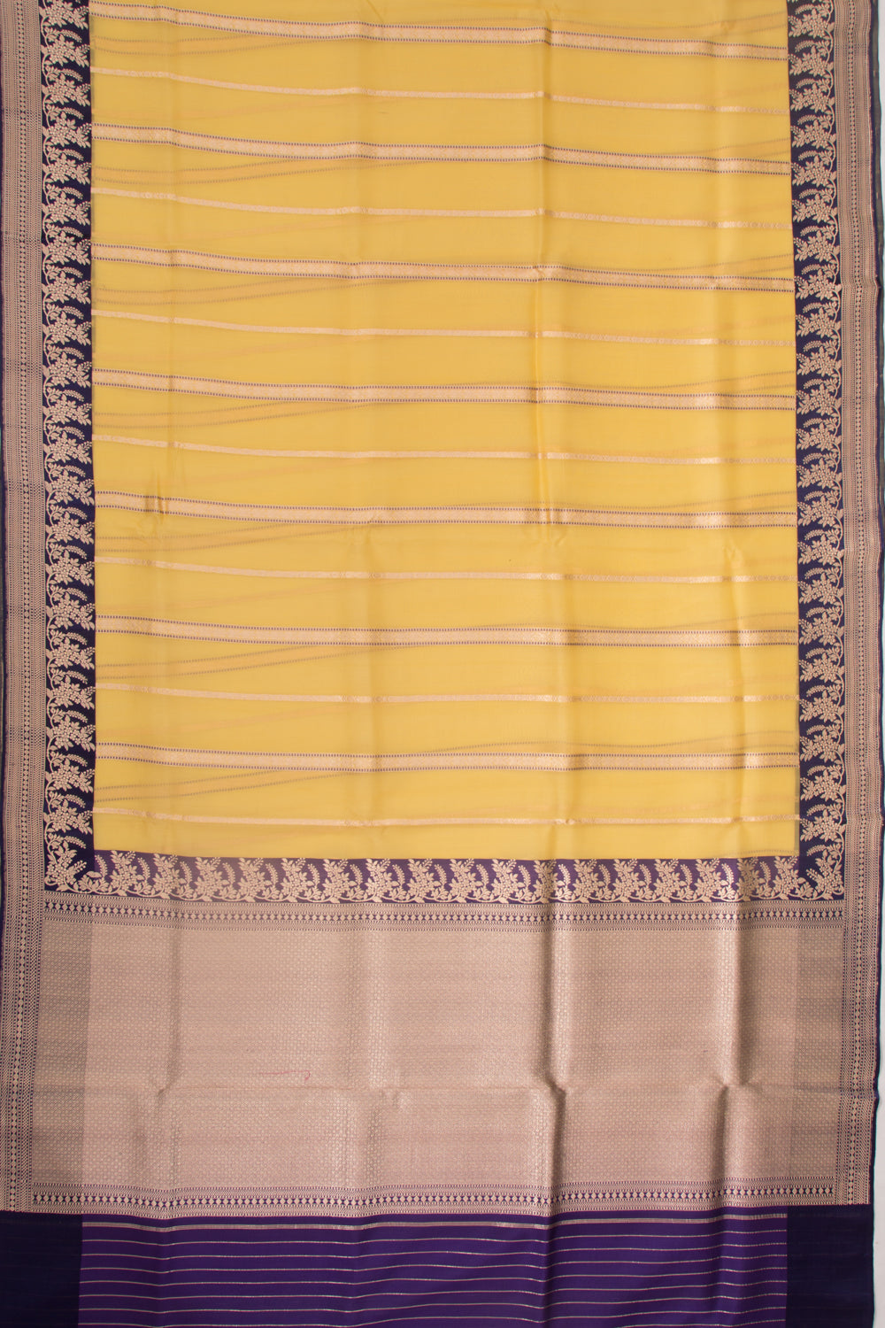Banarasi Kora Organza Vertical Lines Yellow Saree