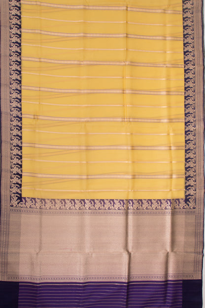 Banarasi Kora Organza Vertical Lines Yellow Saree