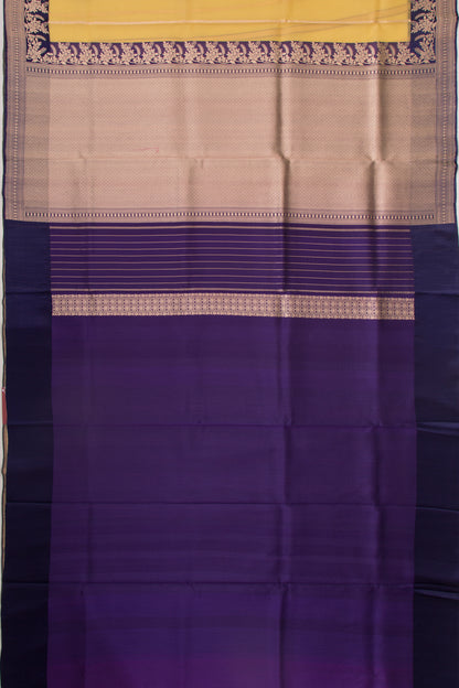 Banarasi Kora Organza Vertical Lines Yellow Saree