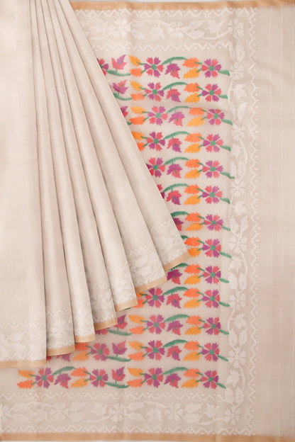 Dhakai Kora Organza Plain Cream Saree