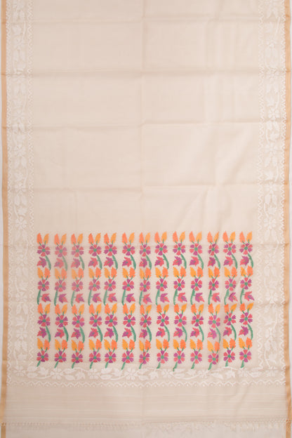 Dhakai Kora Organza Plain Cream Saree