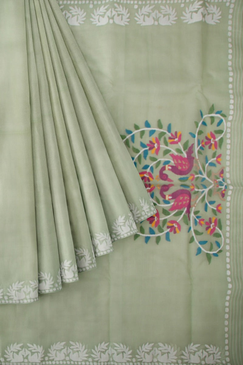 Dhakai Kora Organza Plain Pista Green Saree