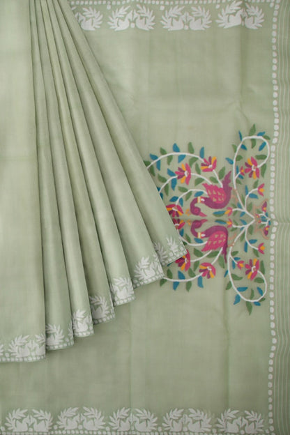 Dhakai Kora Organza Plain Pista Green Saree