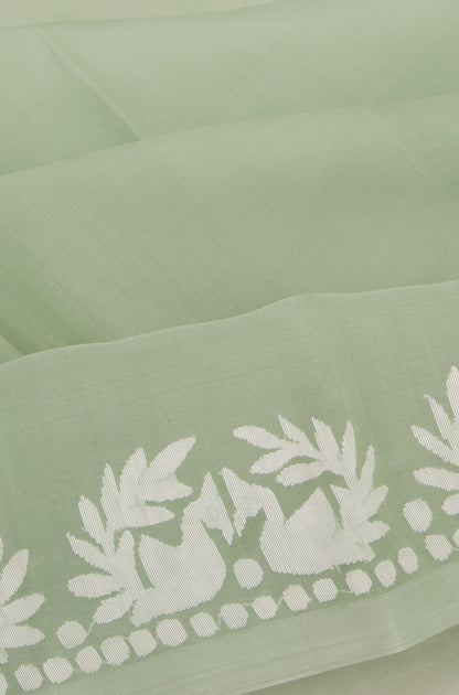 Dhakai Kora Organza Plain Pista Green Saree