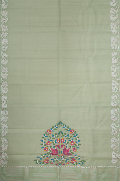 Dhakai Kora Organza Plain Pista Green Saree