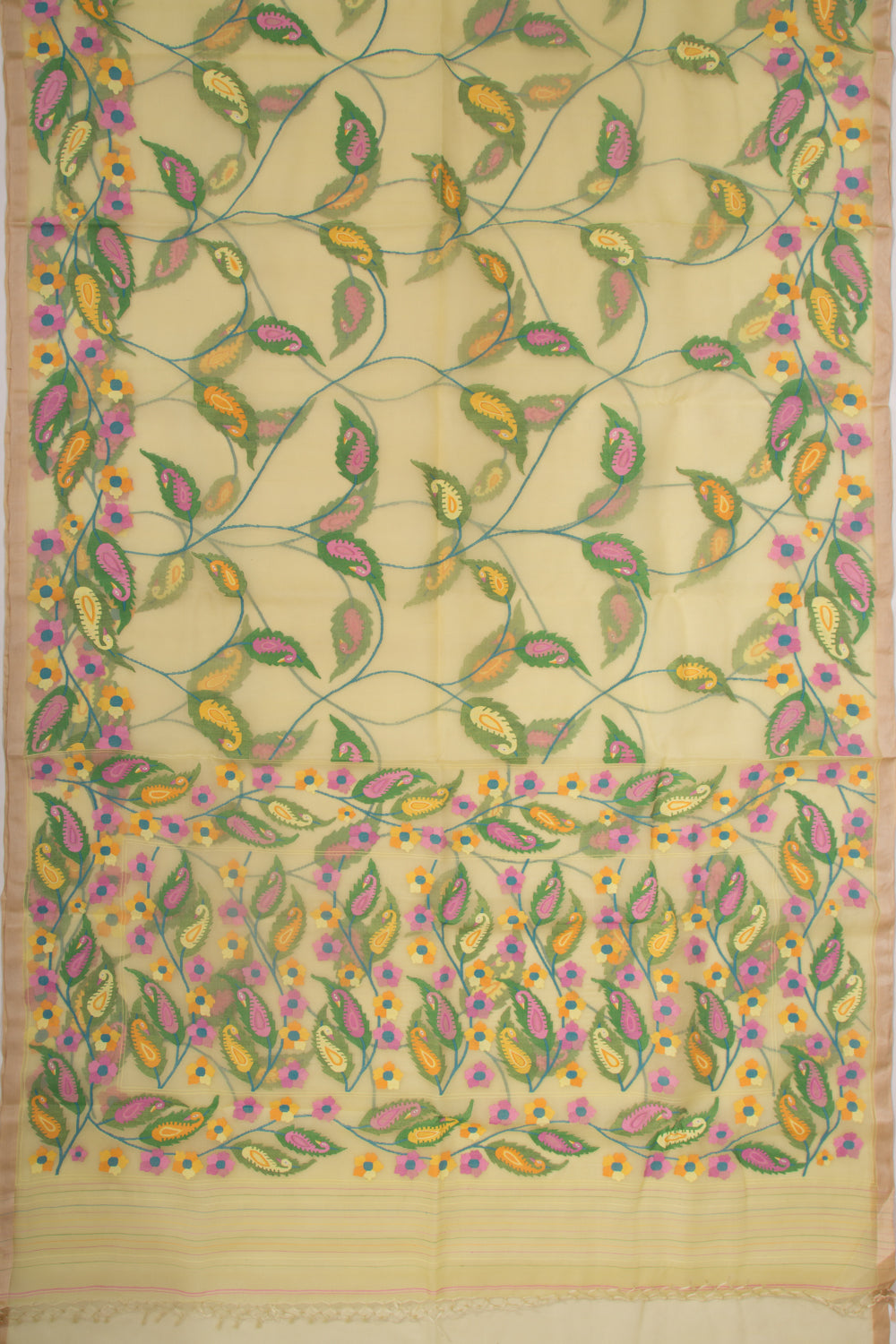 Dhakai Kora Organza Jamdani Lemon Yellow Saree