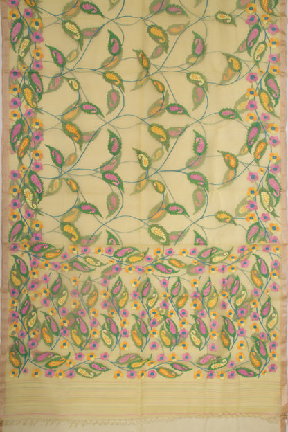 Dhakai Kora Organza Jamdani Lemon Yellow Saree