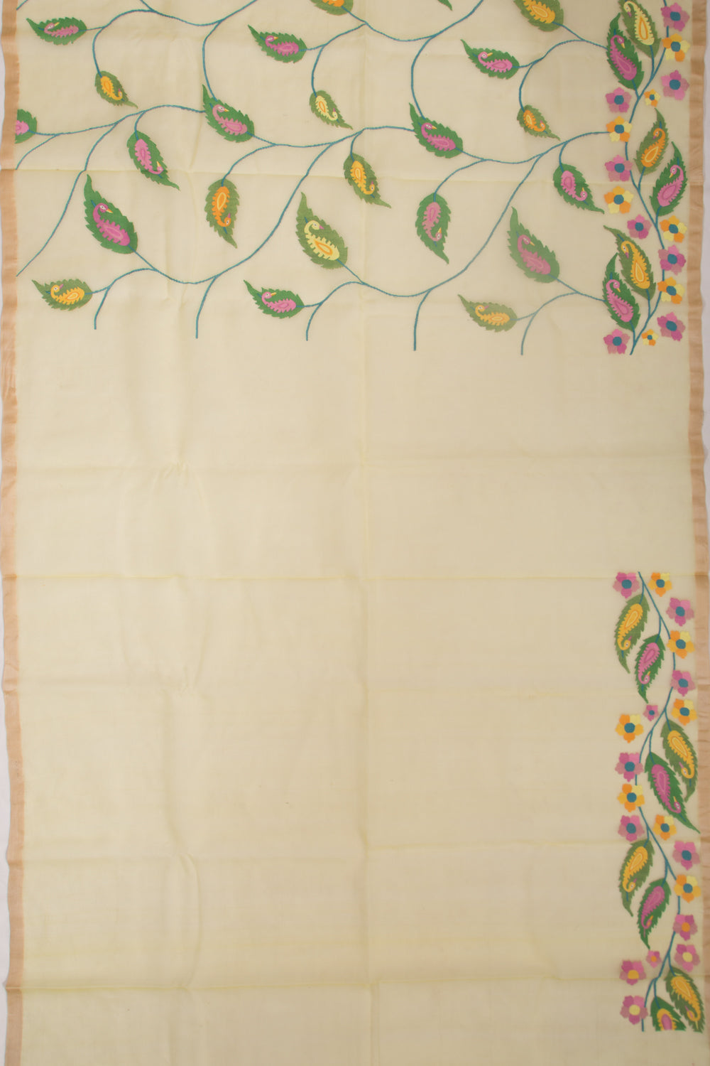 Dhakai Kora Organza Jamdani Lemon Yellow Saree