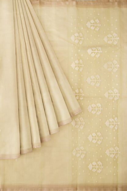 Dhakai Kora Organza Checks And Butta Lemon Yellow Saree
