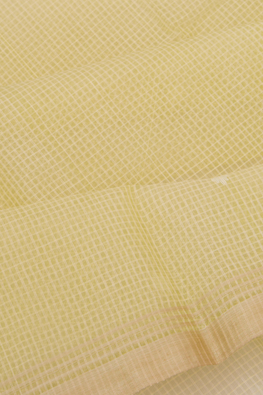 Dhakai Kora Organza Checks And Butta Lemon Yellow Saree