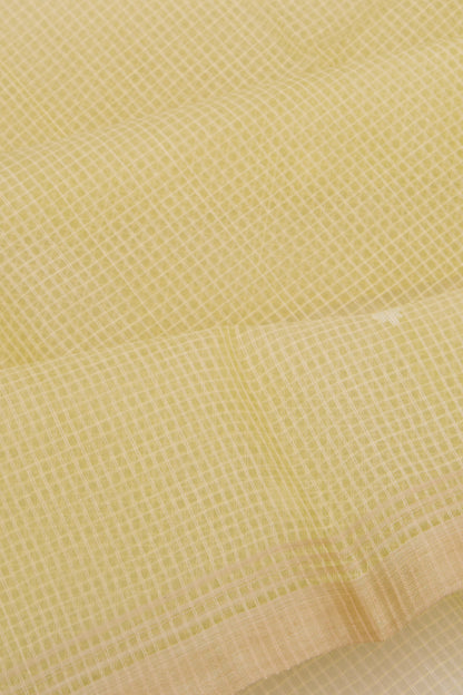 Dhakai Kora Organza Checks And Butta Lemon Yellow Saree