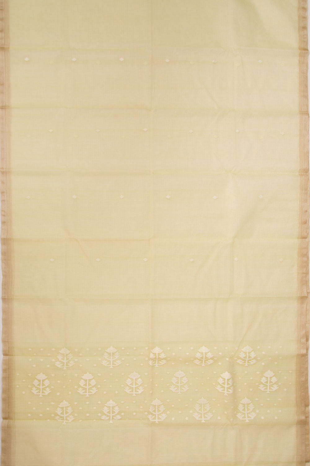 Dhakai Kora Organza Checks And Butta Lemon Yellow Saree