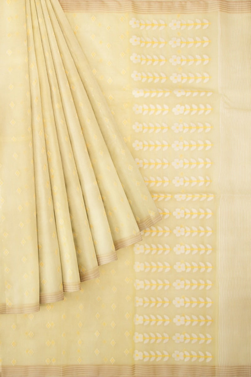 Dhakai Kora Organza Butta Lemon Yellow Saree