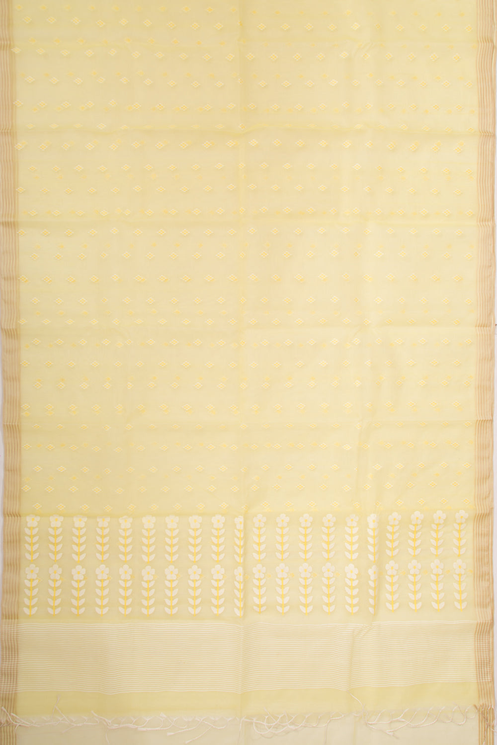Dhakai Kora Organza Butta Lemon Yellow Saree