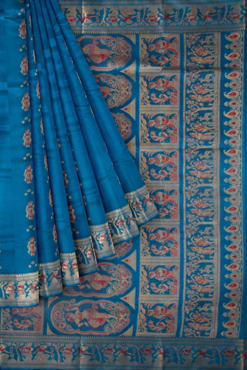 Baluchari Silk Butta Blue Saree