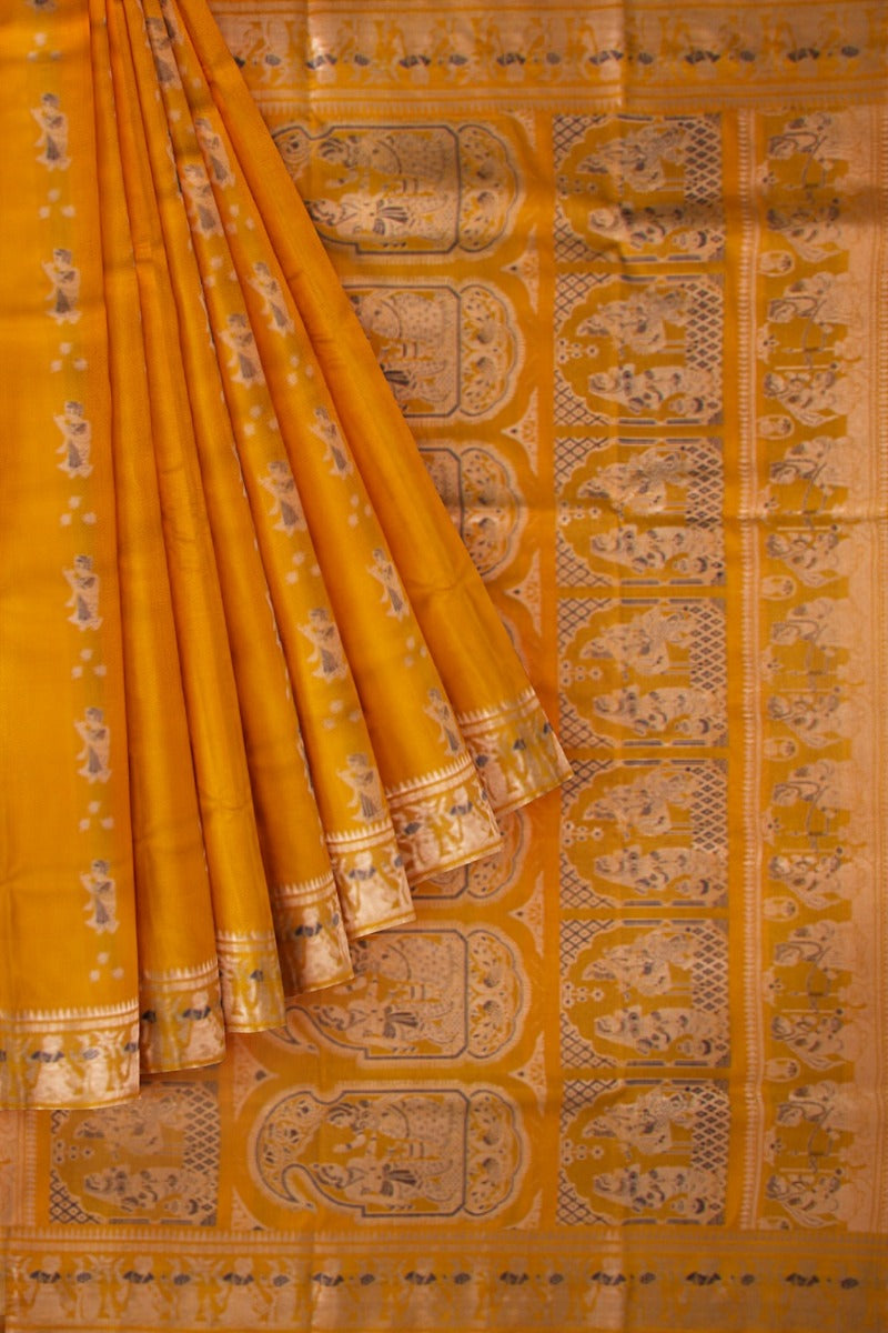 Baluchari Silk Butta Mustard Yellow Saree