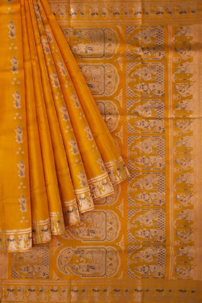 Baluchari Silk Butta Mustard Yellow Saree